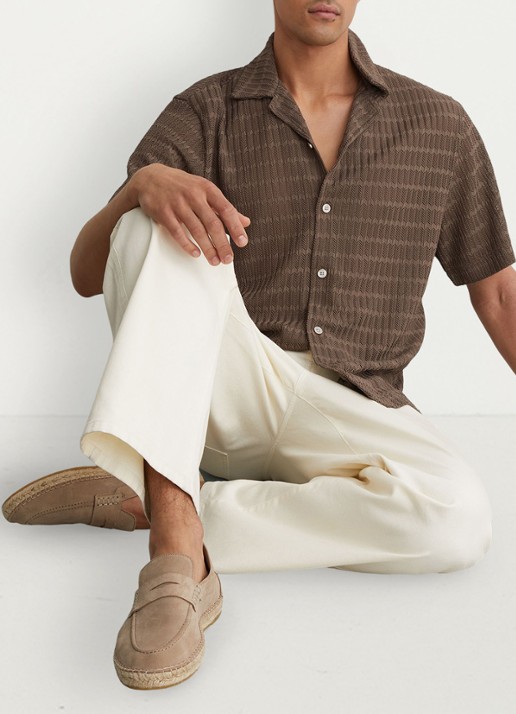 Reiss SID Chevron-Crochet Cuban-Collar Shirt - detail 3 taupe brown / bruin