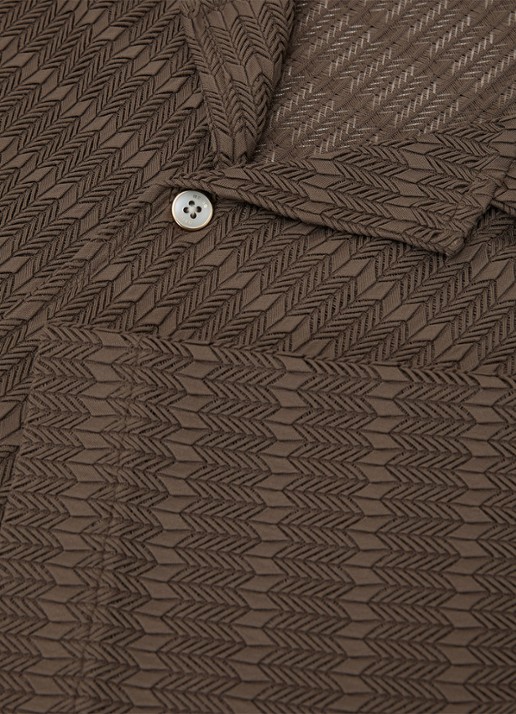 Reiss SID Chevron-Crochet Cuban-Collar Shirt - detail 4 taupe brown / bruin
