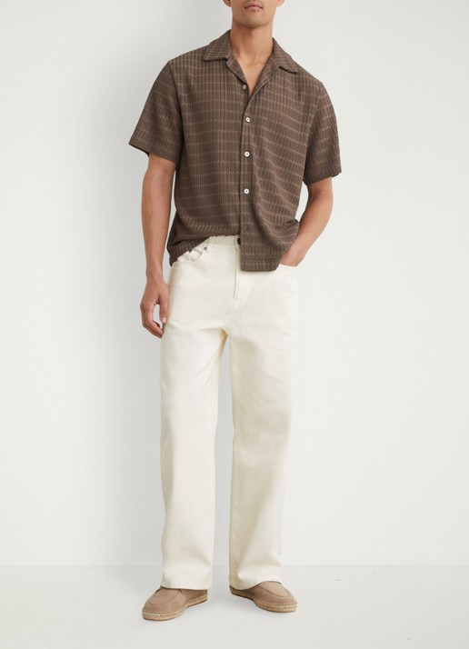 Reiss SID Chevron-Crochet Cuban-Collar Shirt - voorkant 6 taupe brown / bruin