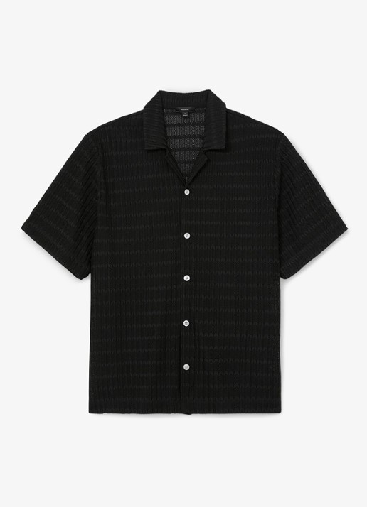 Reiss SID Chevron-Crochet Cuban-Collar Shirt - voorkant black / zwart