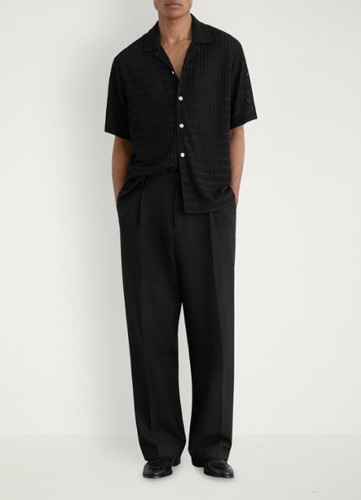 Reiss Sid regular fit overhemd met opengebreid dessin - voorkant 2 black / zwart