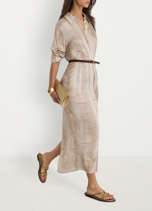 Reiss Sienna midi blousejurk met slangenprint en ceintuur - detail 5 neutral / beige