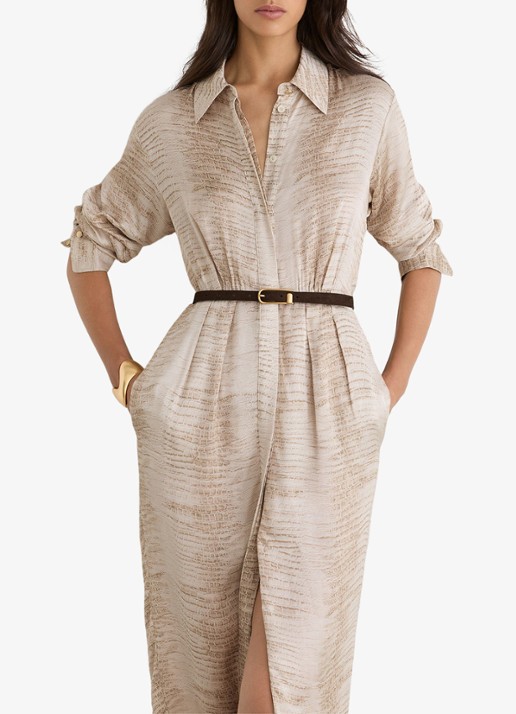 Reiss Sienna midi blousejurk met slangenprint en ceintuur - detail 6 neutral / beige