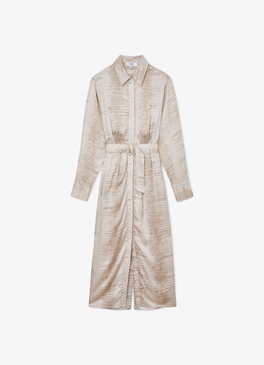 Reiss Sienna midi blousejurk met slangenprint en ceintuur