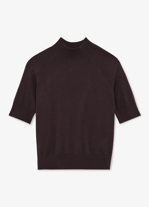 Reiss Sienna top in wolblend met opstaande kraag - voorkant 4 donkerbruin