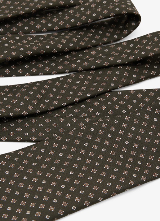 Reiss Silvio stropdas van zijde met print - detail 3 khaki