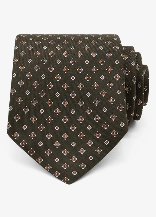 Reiss Silvio stropdas van zijde met print - voorkant 2 khaki