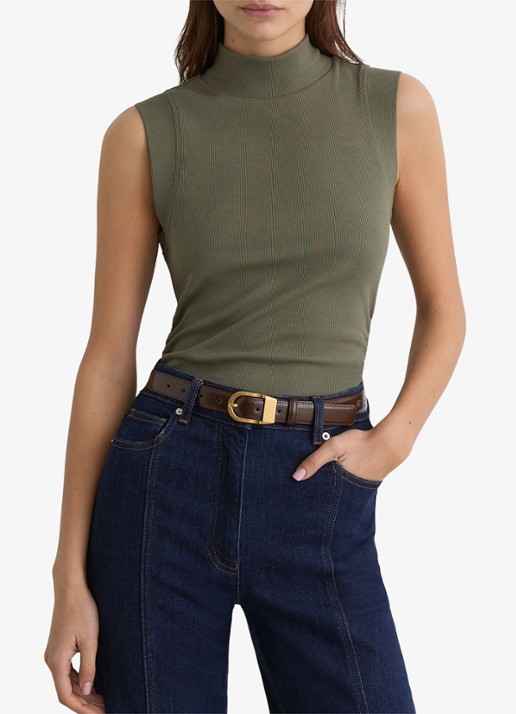 Reiss Simon ribgebreide top met opstaande kraag - detail 4 khaki