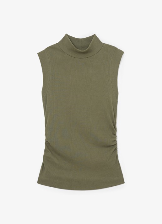 Reiss Simon ribgebreide top met opstaande kraag - voorkant 2 khaki