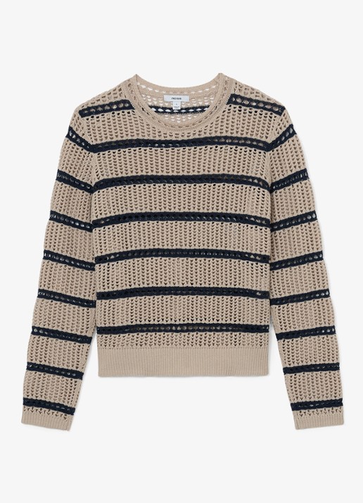 Reiss Skylar grofgebreide trui met streepprint - voorkant creme