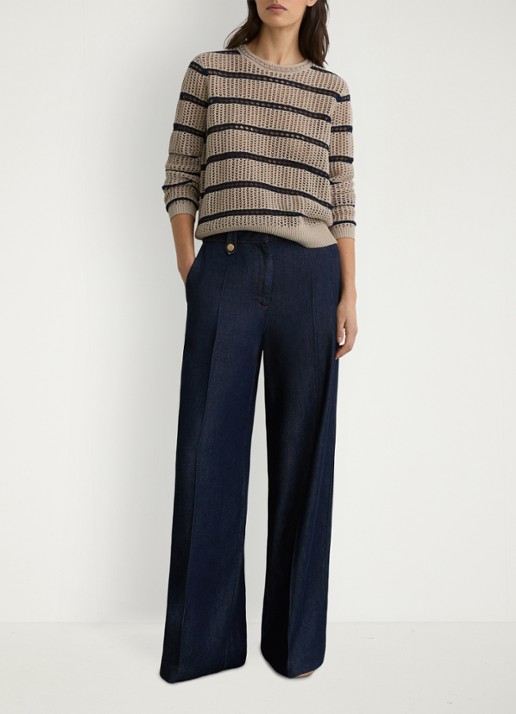 Reiss Skylar grofgebreide trui met streepprint - voorkant 2 creme