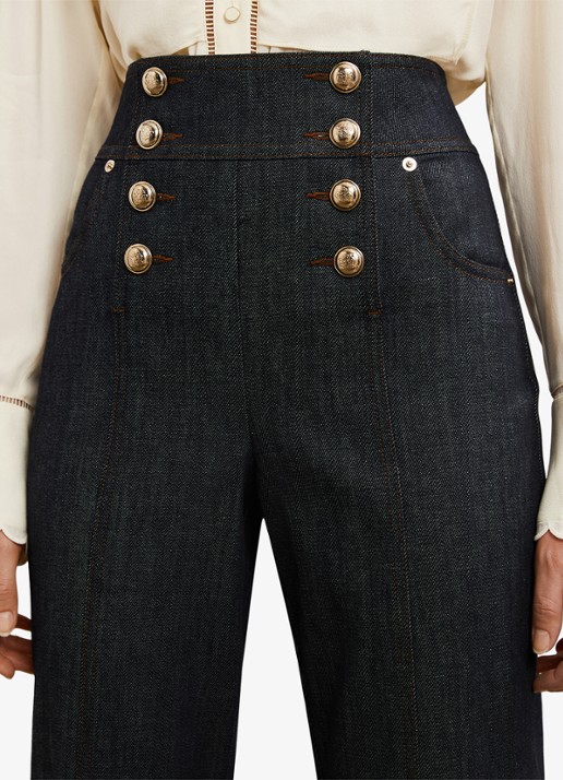 Reiss Skylar high waist flared jeans met knoop details - detail 4 denim