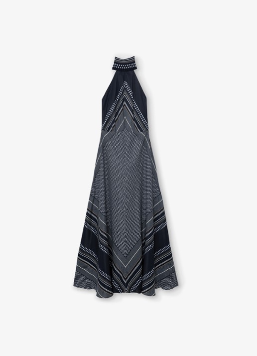 Reiss Skylar maxi jurk met grafisch patroon - voorkant 2 donkerblauw