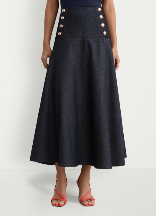 Reiss Skylar midi rok van denim met sierknopen