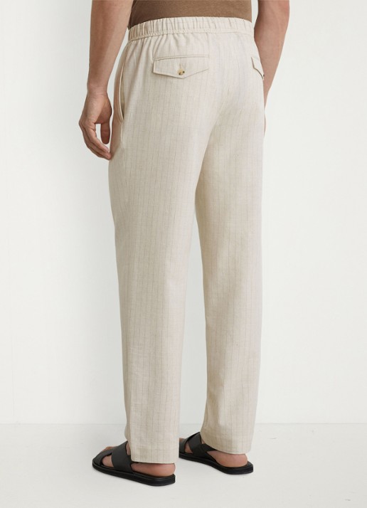 Reiss Slayman tapered fit pantalon in linnenblend met krijtstreep - achterkant gebroken wit
