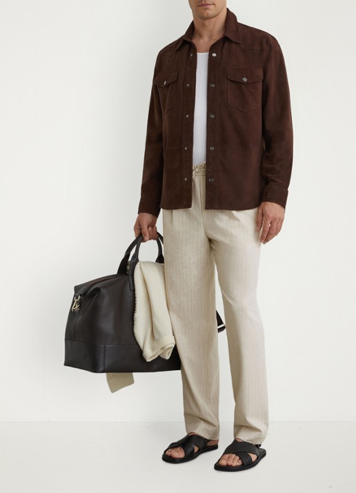 Reiss Slayman tapered fit pantalon in linnenblend met krijtstreep - detail 7 gebroken wit