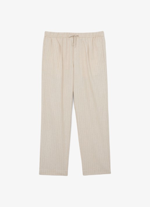 Reiss Slayman tapered fit pantalon in linnenblend met krijtstreep - voorkant 2 gebroken wit