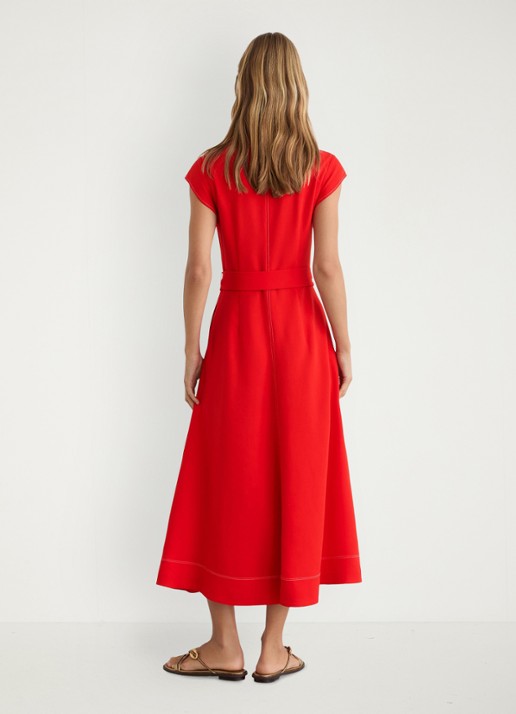 Reiss Sloane midi jurk met ceintuur - achterkant 6 rood