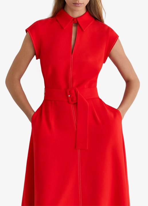 Reiss Sloane midi jurk met ceintuur - detail 3 rood