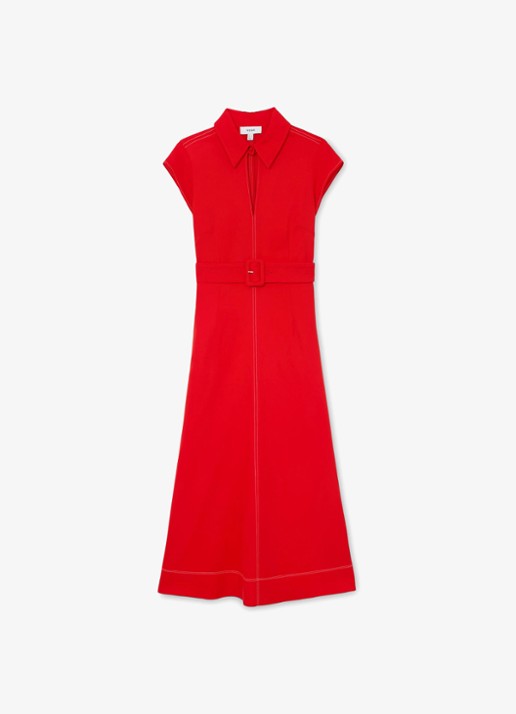 Reiss Sloane midi jurk met ceintuur - voorkant rood