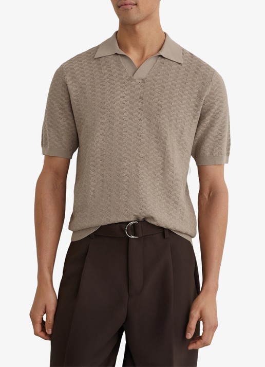 Reiss Sol regular fit polo met structuur - detail 3 taupe