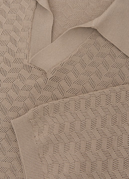 Reiss Sol regular fit polo met structuur - detail 5 taupe