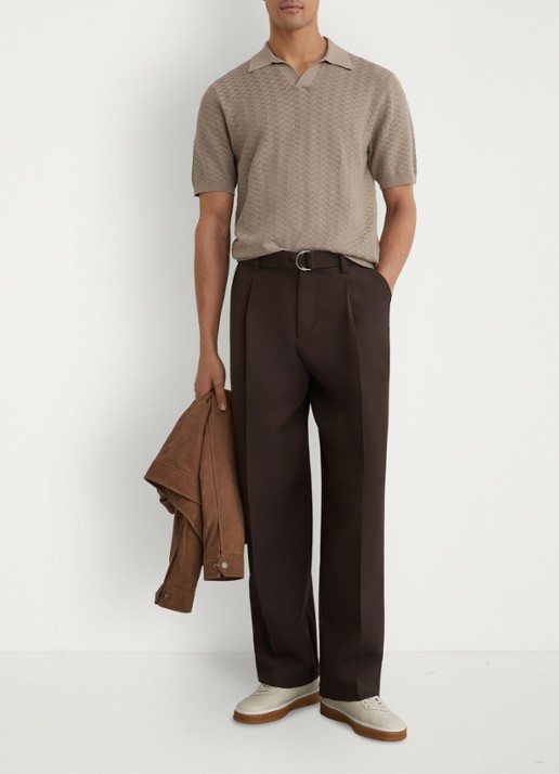 Reiss Sol regular fit polo met structuur - voorkant 7 taupe