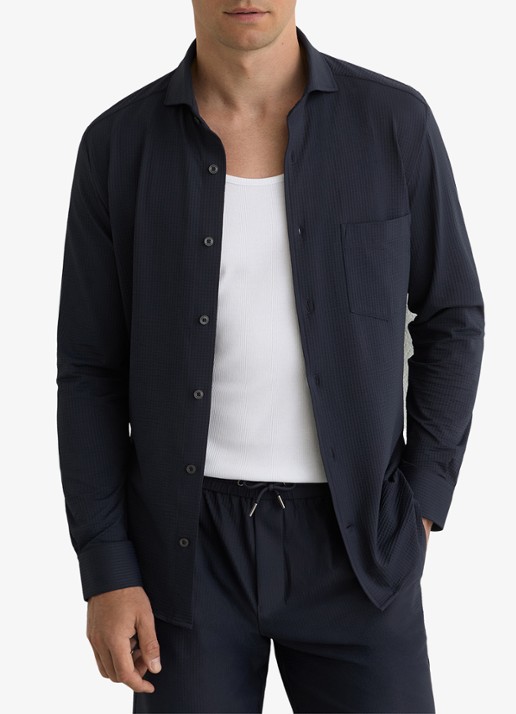 Reiss Solarko regular fit overhemd met structuur - detail 4 donkerblauw