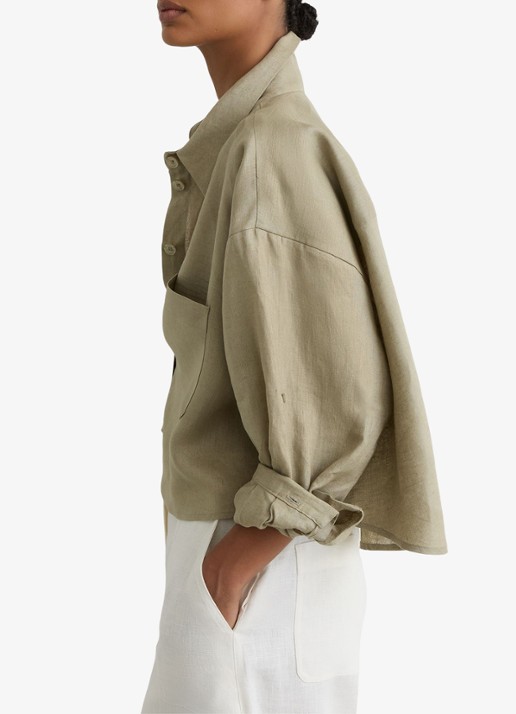 Reiss Solena oversized cropped blouse van linnen - detail 4 groen