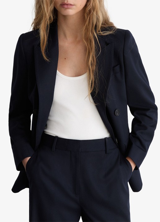 Reiss Solene high waist wide leg pantalon in wolblend - detail 3 blauw