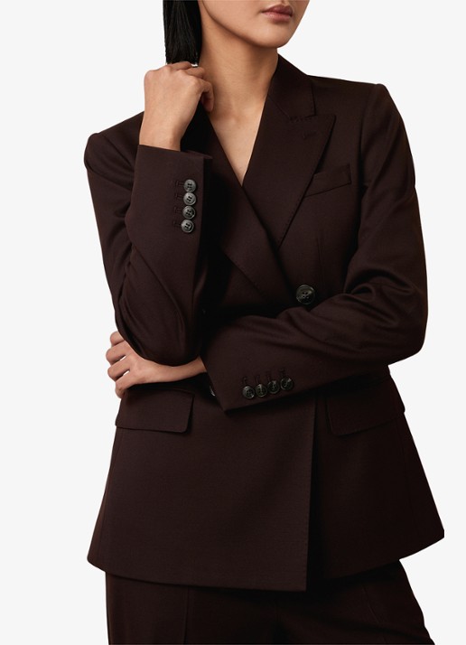 Reiss SOLENE Wool-Blend Double-Breasted Suit Blazer - detail 3 aubergine
