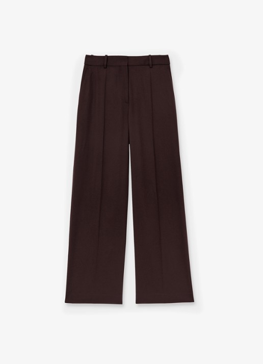 Reiss SOLENE Wool-Blend Wide-Leg Suit Trousers - voorkant aubergine