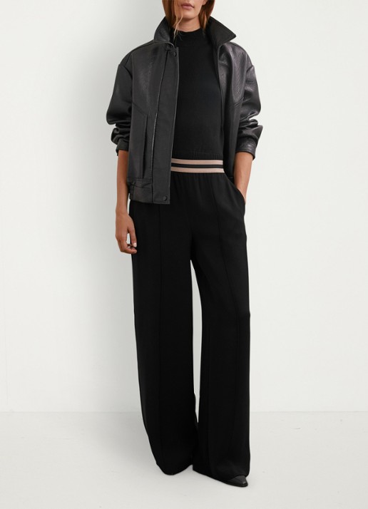 Reiss Sonnie high waist wide fit broek met steekzakken - voorkant 6 black / zwart