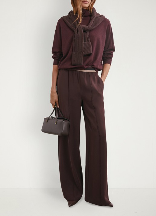 Reiss Sonnie high waist wide fit broek met steekzakken - voorkant 3 bordeauxrood