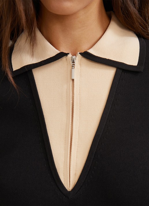 Reiss Sophie fijngebreide mini jurk met halve rits - detail 5 zwart