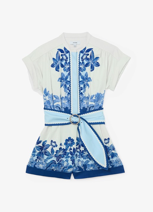 Reiss Soya straight fit playsuit met bloemenprint - voorkant 5 blauw