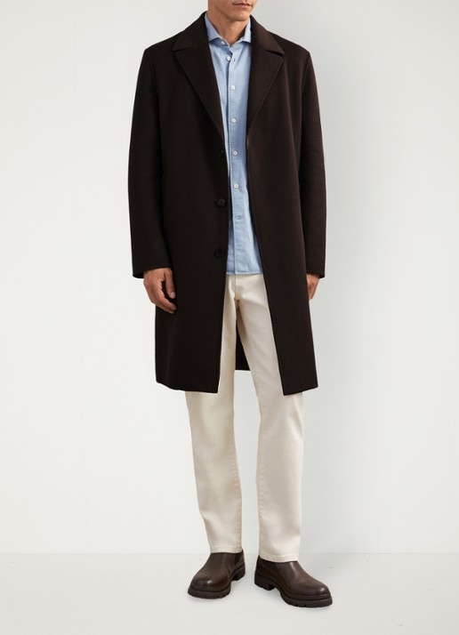 Reiss Squire mantel in wolblend met steekzakken  - voorkant 2 donkerbruin