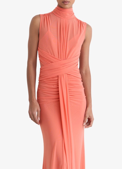 Reiss Starla maxi jurk met ruches - detail 5 koraal