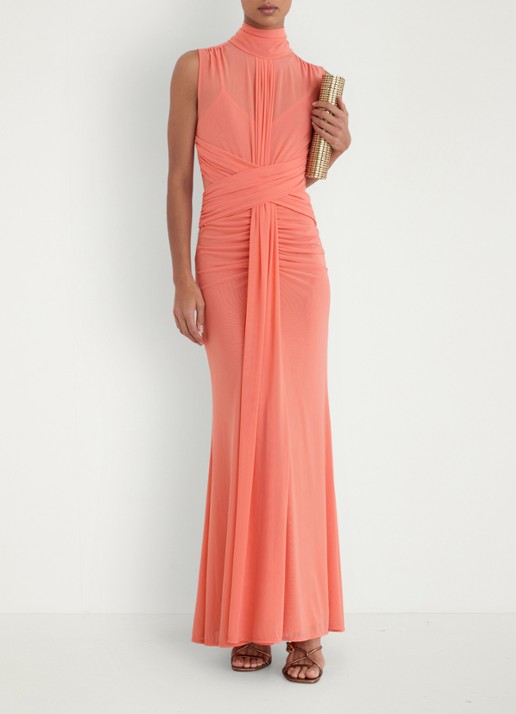 Reiss Starla maxi jurk met ruches - detail 6 koraal