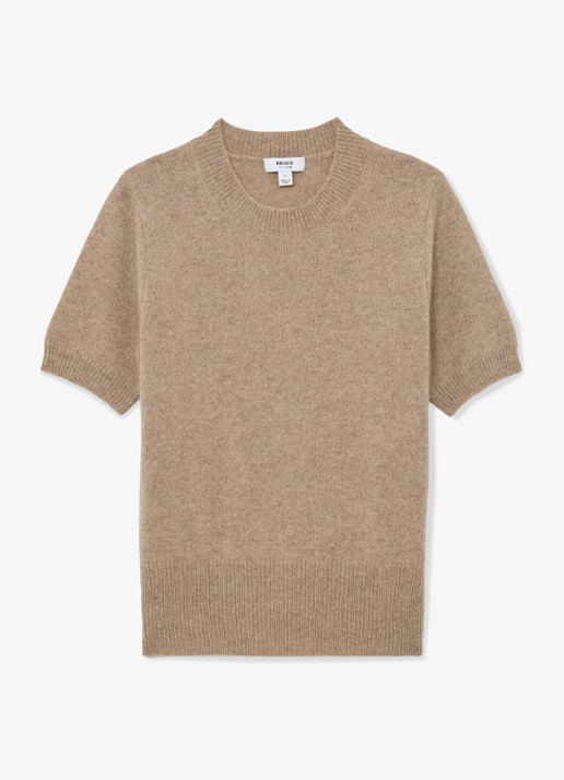 Reiss Stevie fijngebreid trui van kasjmier met ronde hals - voorkant 5 beige