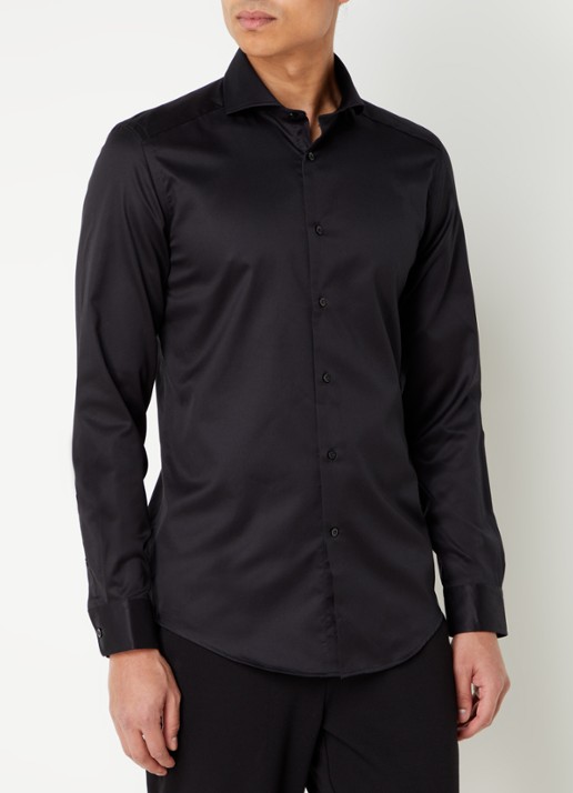 Reiss Storm slim fit overhemd met stretch  - detail zwart