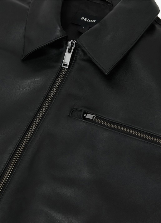 Reiss Strader jack van leer - detail 4 black / zwart