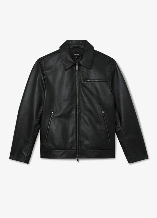 Reiss Strader jack van leer - voorkant 5 black / zwart