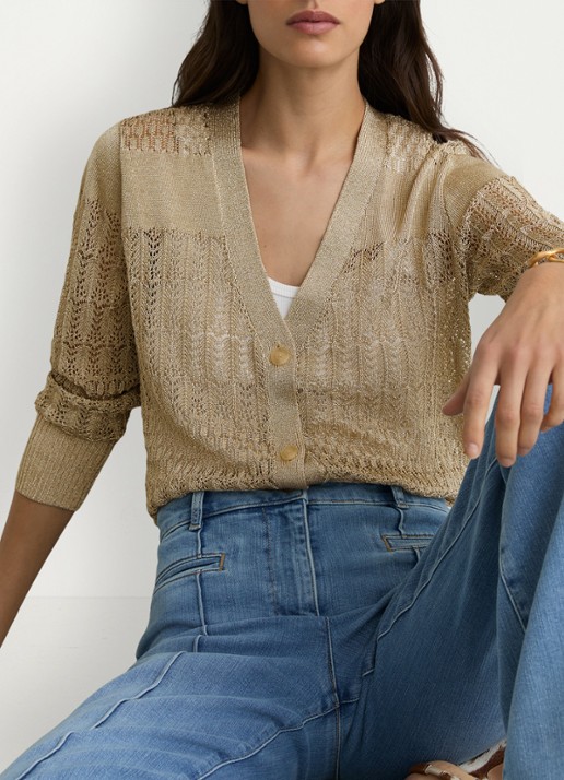 Reiss Suzanne grofgebreid vest met lurex - detail 2 goud