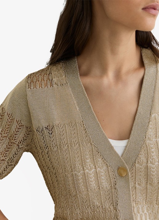 Reiss Suzanne grofgebreid vest met lurex - detail 3 goud