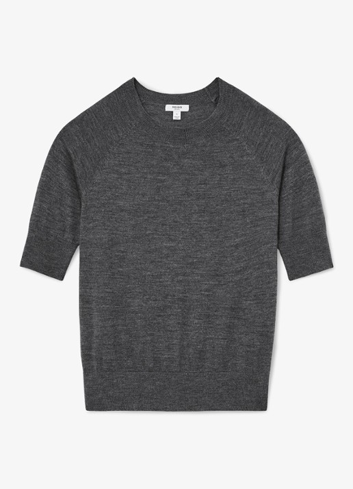 Reiss Suzzie fijngebreid T-Shirt in merino wolblend - voorkant donkergrijs