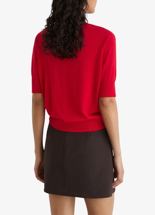Reiss Suzzie fijngebreid T-Shirt in merino wolblend - achterkant 4 rood