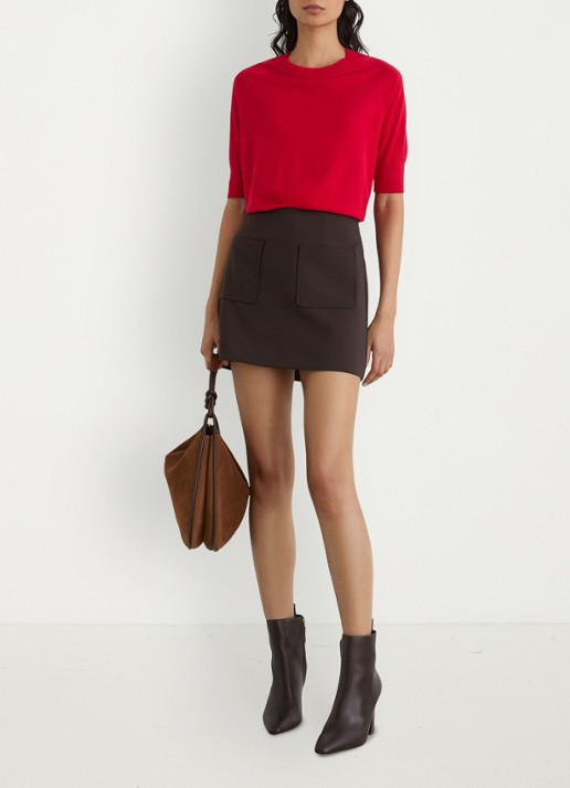 Reiss Suzzie fijngebreid T-Shirt in merino wolblend - voorkant 6 rood