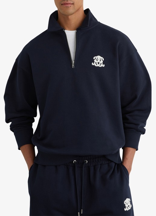 Reiss Sweater met halve rits - detail 4 donkerblauw