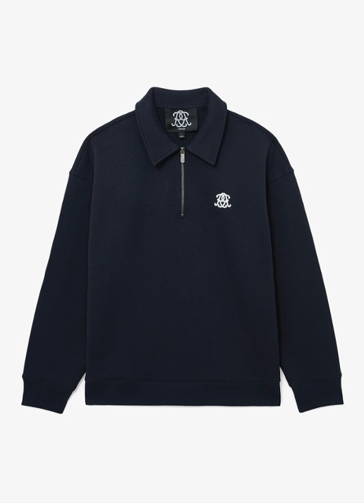 Reiss Sweater met halve rits - voorkant 2 donkerblauw